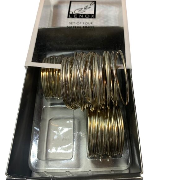 Lenox Silver Tone Metal Wire Napkin Rings Set of 4 In Box Tableware Holiday - Picture 3 of 4